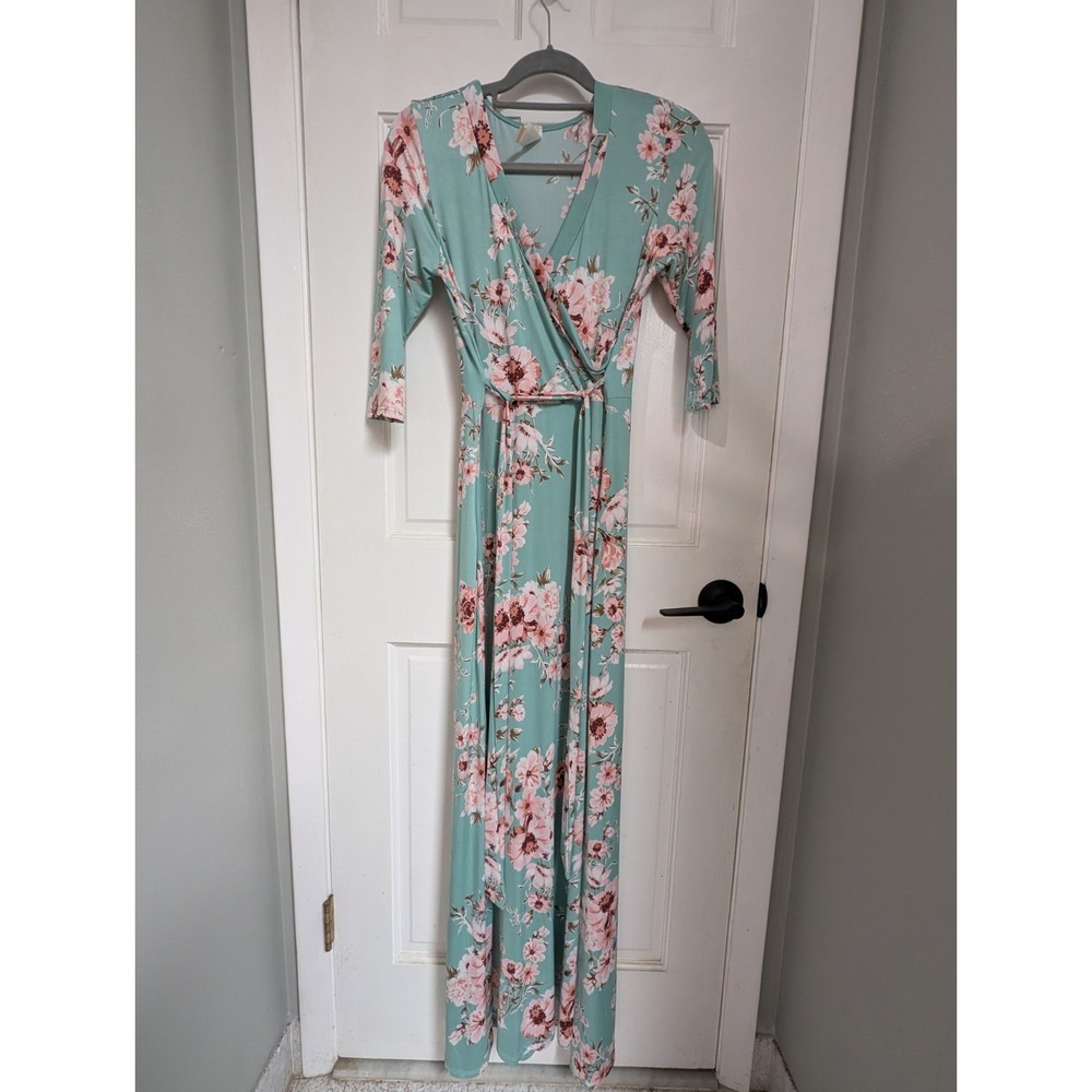 LARA FASHION MAXI DRESS SOFT KNIT Belted Multicolor Flora 3/4 SLEEVE Size Small